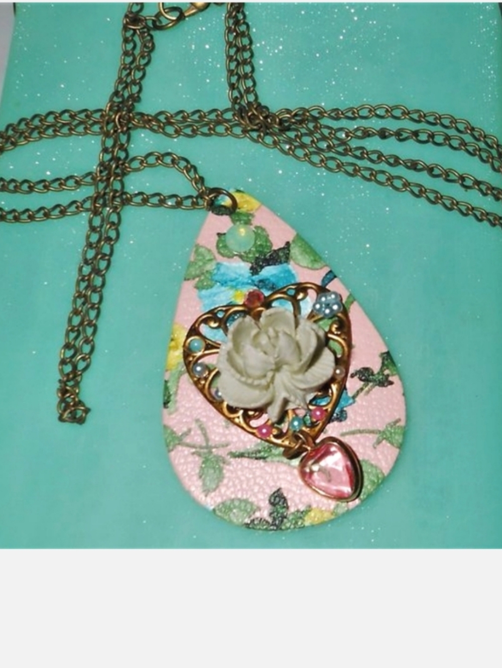 Victorian Floral Style Leather Pendant